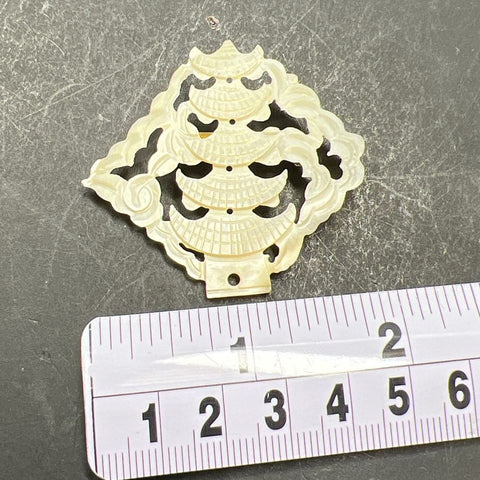 Mother Of Pearl Carved Chinese Pagoda Brooch