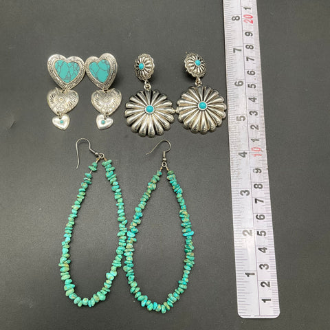Southwestern Faux Turquoise Silver Tone Jewelry Lot 8pc Cuffs Bracelets Earrings