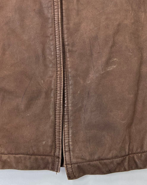 Pelle Studio Vintage Y2K Brown Distressed Long Leather Trench Coat Women's S