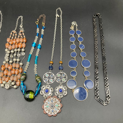 Vintage to Modern Costume Jewelry Lot 10pc Beaded Silver Tone Necklaces 1.1 lbs