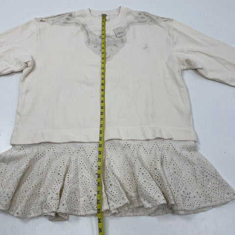 Free People Women's Prairie Sweatshirt Dress Oat Combo Eyelet Sz M NWT