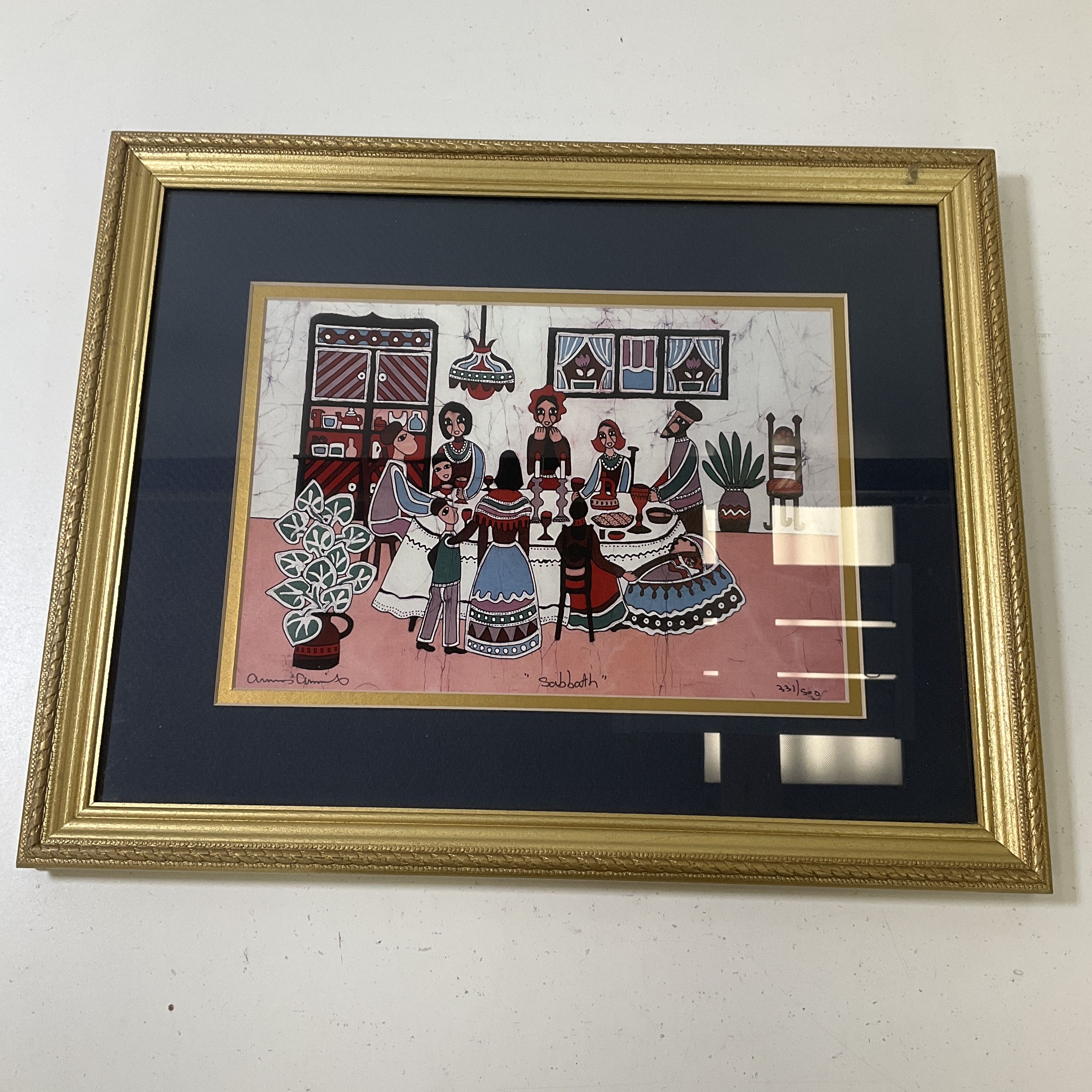 Amos Amit Batik Signed Print Sabbath Framed And Matted 331/500 Approx 13x16