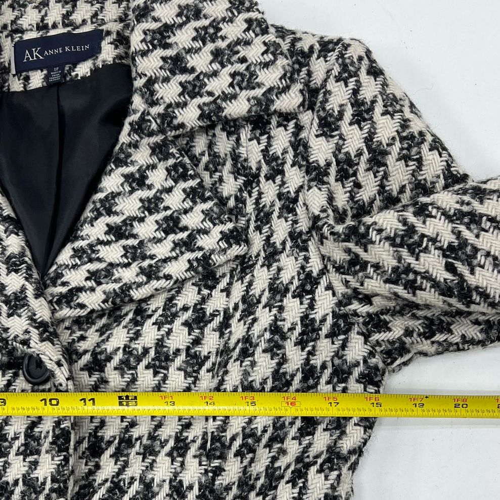 Vintage Anne Klein Houndstooth Wool Blend Peacoat Coat Womens S/P