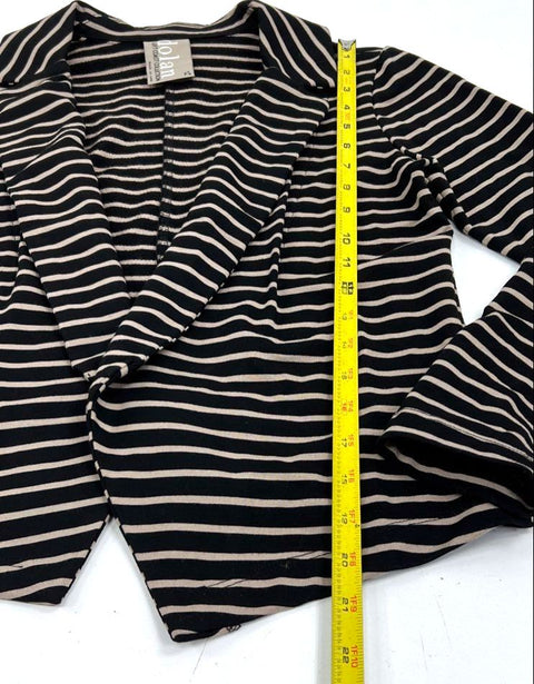 Anthropologie Dolan Women's Black Tan Striped Knit Open Front Blazer Jacket XS