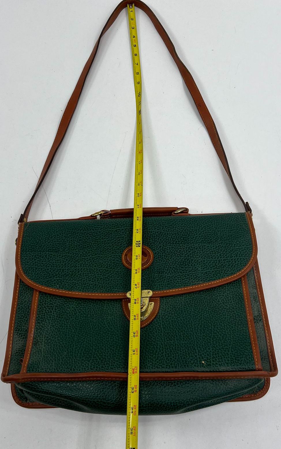 Vintage 80s Dooney & Bourke Green All Weather Leather Messenger Satchel Bag