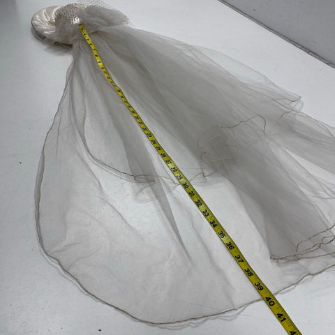 Vintage 90s Beaded Sequin Bridal Wedding Hat with Long Veil Sz One Size