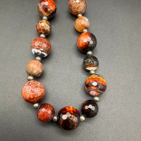Faceted Agate Beaded Necklace 91% Silver Clasp Tested Silver Plated Beads 18"