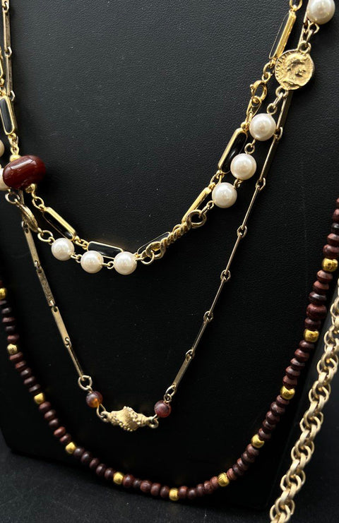 Vintage Etruscan Revival Costume Jewelry Lot of 6 Gold Tone Necklaces