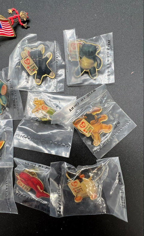 Ty Teenie Beanie Babies Collectible Lapel Pin Lot 14 Pieces 12 Sealed Vintage