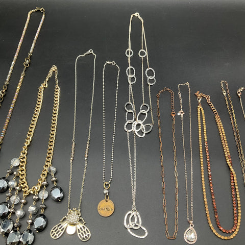 Fashion Costume Jewelry Lot of 10 Necklaces Statement Bee Rhinestones Mixed Tone