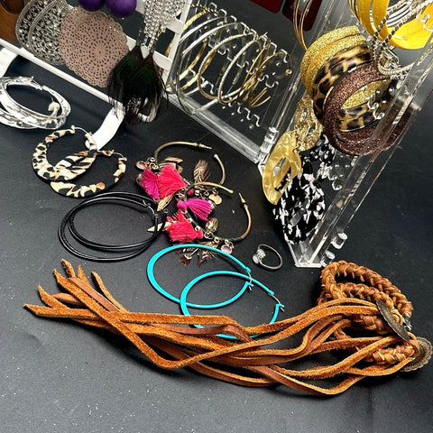 Vintage to Modern Fashion Earrings Lot Statement Hoops Tassels Acrylic Wood