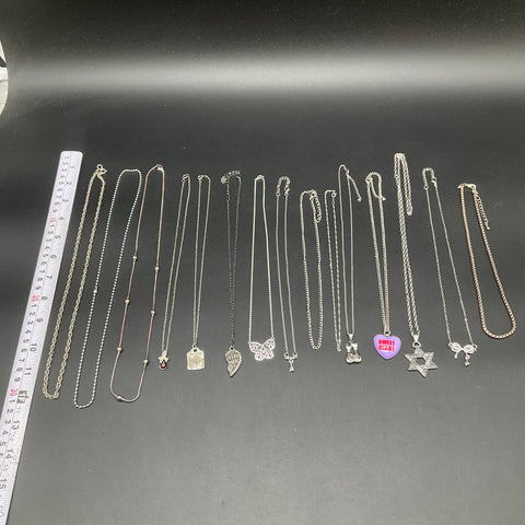 Silver Tone Fashion Necklace Lot of 15 Heart Butterfly Star of David Pendants