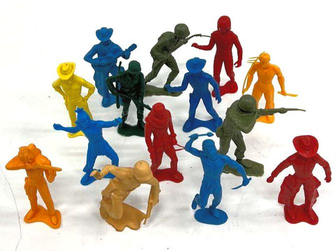 Vintage Lot of 14 Plastic Cowboys Indians & Army Men Toy Soldier Figures