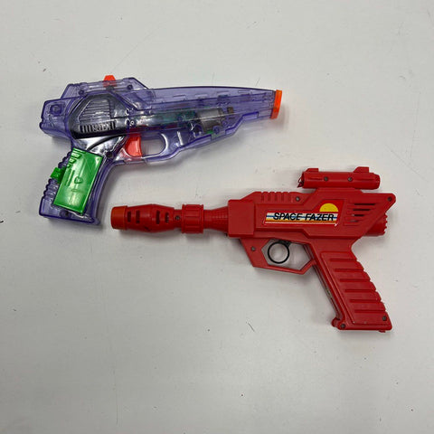 Vintage Lot of 2 Space Fazer & SRM Toys Red Purple Ray Gun Blaster Toy Guns