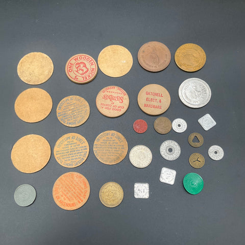 Token Exonumia Lot Vintage Wooden Nickels Casino Sales Tax 28 Pieces