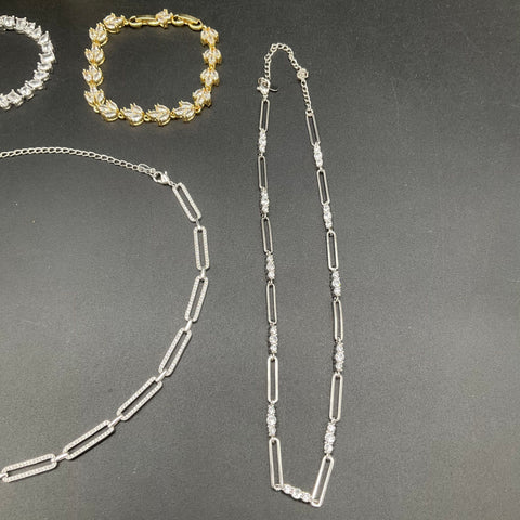 Costume Jewelry Lot of 6 Gold Silver Tone Paperclip Necklaces Tennis Bracelets