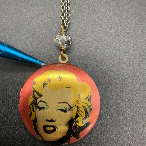 Edgy Petals Marilyn Monroe Locket Necklace Gold Tone Faceted Bead Accent