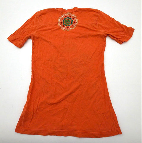 JWLA Women's Orange Embroidered Peacock Floral Scoop Neck T-Shirt Sz S