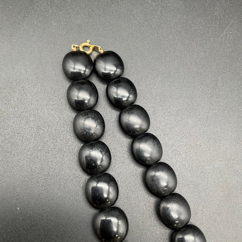 Vintage Signed Trifari Black Enamel Beaded Necklace Gold Tone Statement 18"