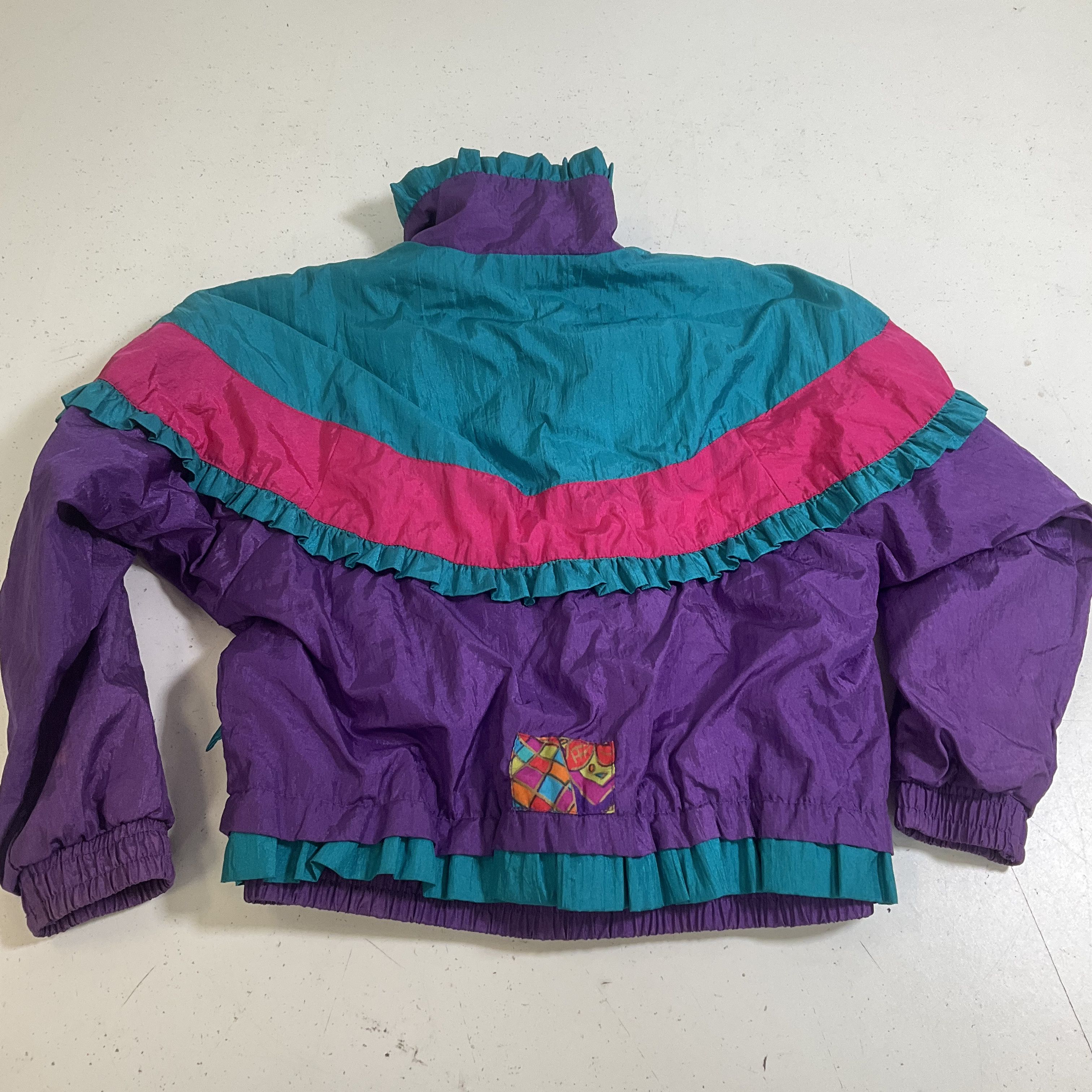 Vintage 90s Image Color Block Ruffle Heart Windbreaker Jacket Kids Size 4