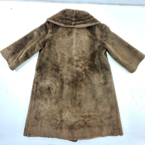 Vintage 60s Tudor City Malden Faux Fur Coat Wide Collar Union Made Brown Sz L