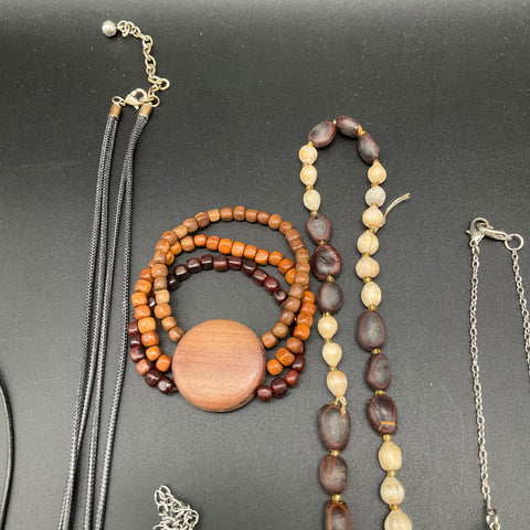 Bohemian Fashion Jewelry Lot of 8 Earthy Statement Necklaces Wood Bead Bracelet