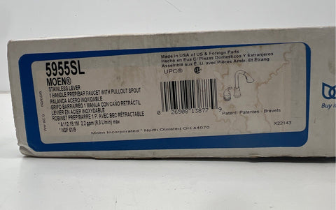 Moen 5955SL Stainless 1-Handle Prep Bar Faucet Pullout Spout Open Box Not Tested