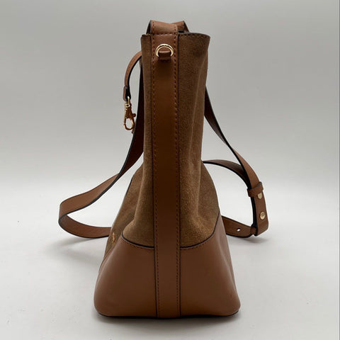 Michael Kors Brown Suede Leather Bucket Bag Drawstring Crossbody with Wallet
