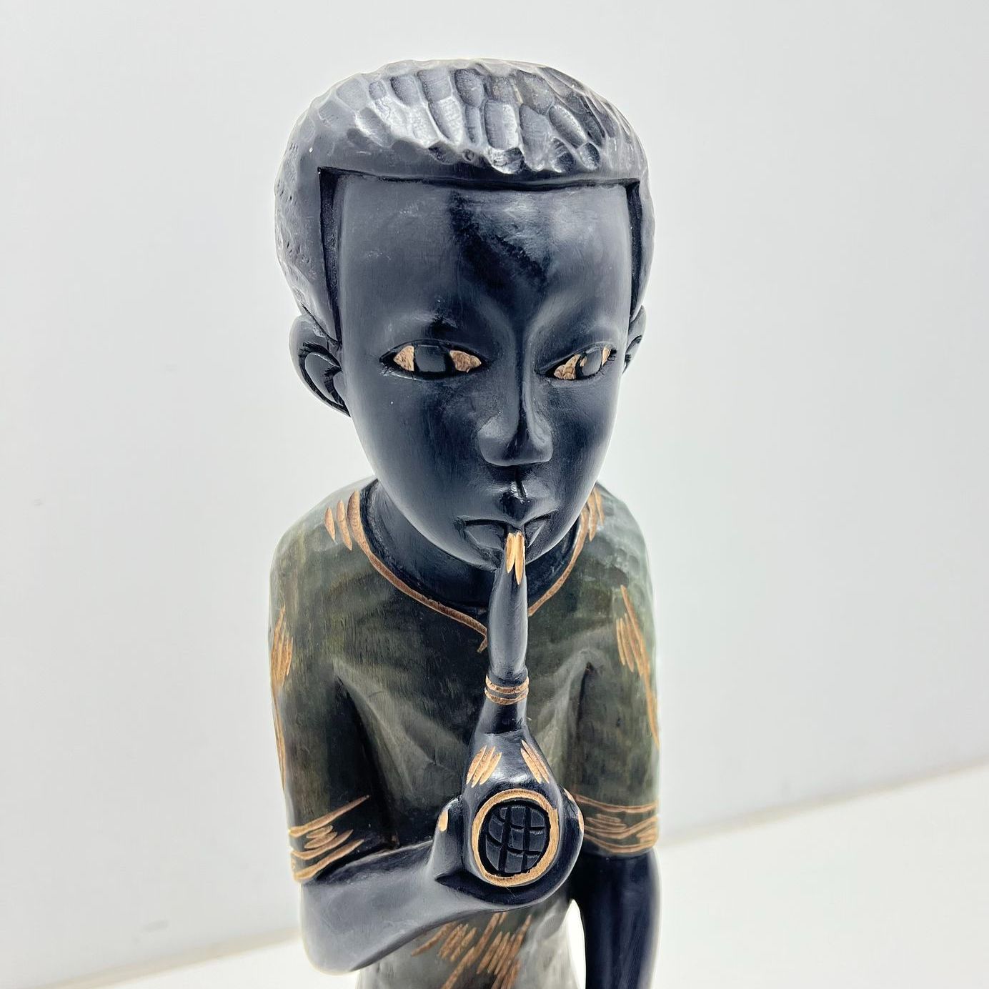 Vintage Hand Carved Wood Statue Figure 22" Signed Punta Cana Folk Art Sculpture