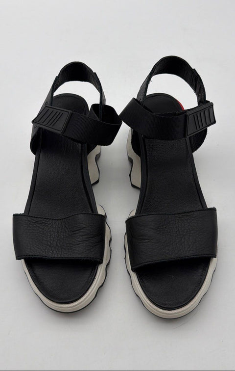Sorel Kinetic Sandal Black White Platform Wedge Slingback Women's Size 10