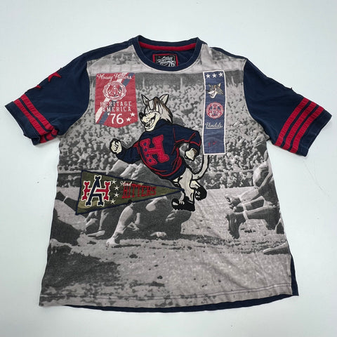 Heritage America 1776 Y2K Style Graphic Tee Embroidered Patches Wolf Sz XXL