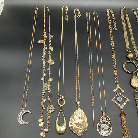 Gold Tone Costume Jewelry Lot 0.93 lbs Vintage to Modern Necklaces 12 Pieces