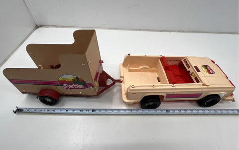 Vintage 1973 Barbie Travelin' Jeep and Trailer Lot Mattel 2 Piece 34 Inch