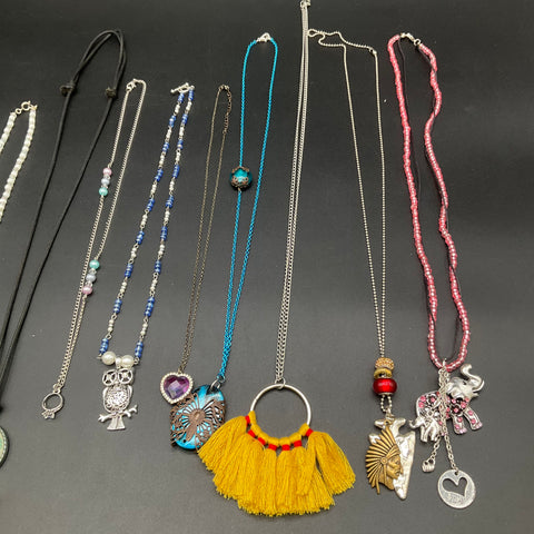 Eclectic Fashion Jewelry Lot of 9 Necklaces Beaded Tassel Owl Heart Pendants