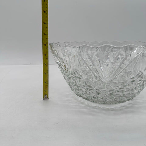 Vintage Pressed Glass Punch Bowl Set 14pc Grape & Starburst Pattern Clear