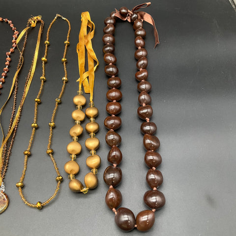 Boho Tropical Jewelry Lot 10pc Kukui Nut Shell Wood Glass Beaded Necklaces