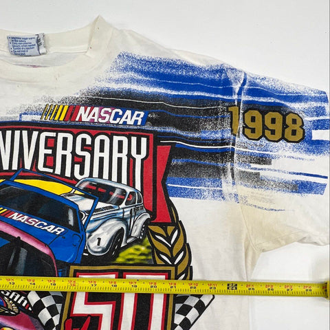 Vintage 1998 NASCAR 50th Anniversary All Over Print T-Shirt Chase USA Sz XXL