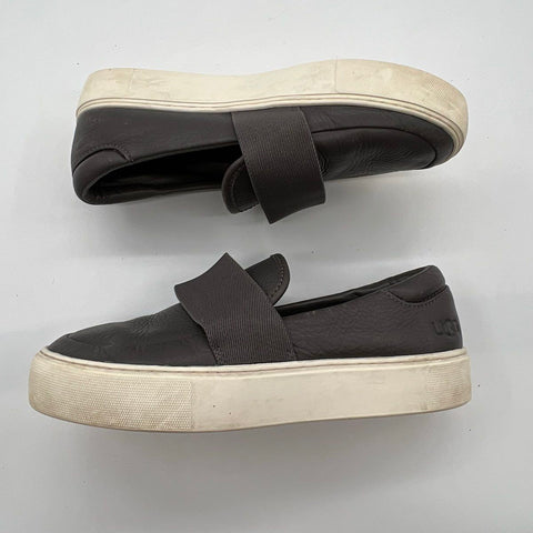 Ugg Libu Grey Leather Slip-On Platform Sneakers Women's Size 7
