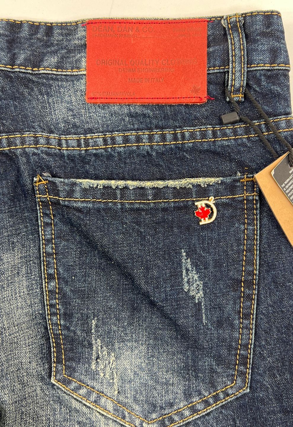 NWT Men's DSQ Bread2 Dark Blue Wash Faux Distressed Denim Slim Jeans - Size 32