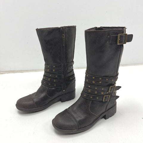 Harley-Davidson Robbie Brown Leather Studded Moto Biker Boots Womens Sz 5.5