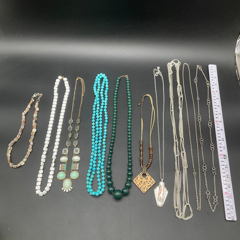 Turquoise Style Beaded and Chain Statement Necklace Jewelry Lot of 10 Mixed Eras
