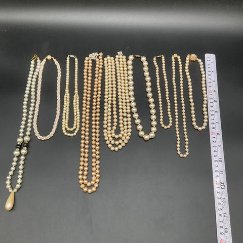 Vintage Faux Pearl Costume Jewelry Lot 9 Necklaces Multi-Strand Craft
