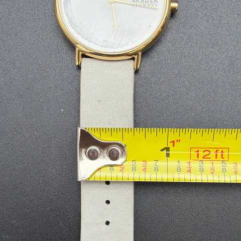 Skagen Signatur SKW2772 Women's Watch Gold Tone Grey Leather Band Tested Works