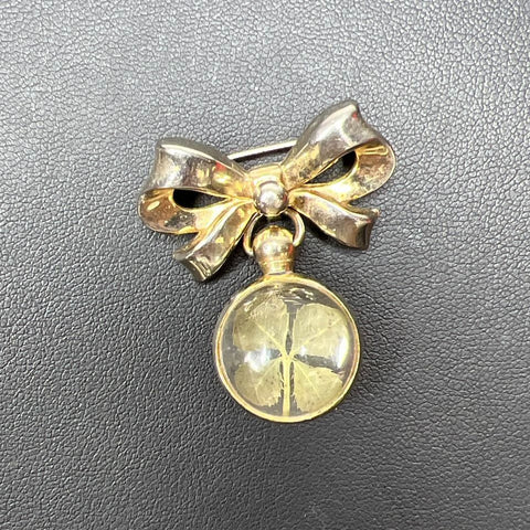 Vintage Coro Bow Four Leaf Clover Brooch 9g
