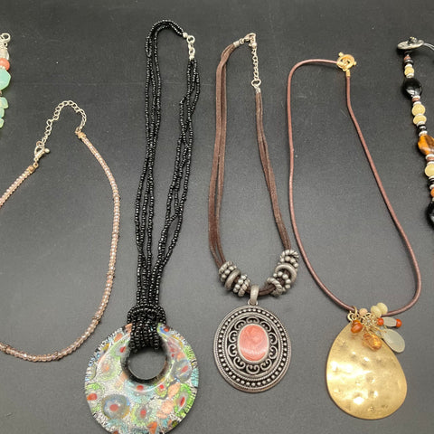 Boho Eclectic Statement Necklace Lot of 10 Shell Beaded Pendant Owl Southwestern