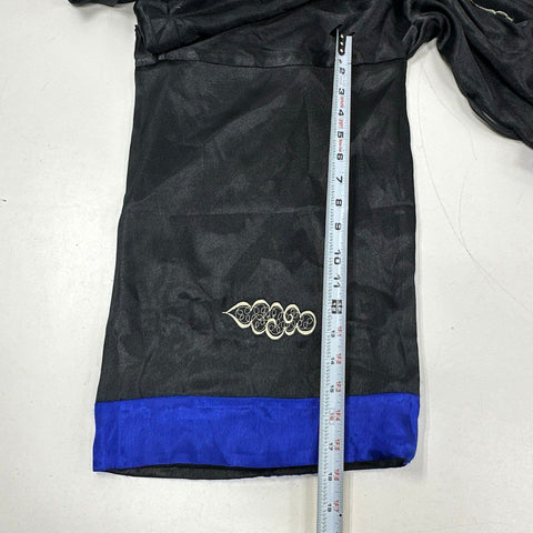 Vintage 80s Unisex Embroidered Dragon Robe Kimono Black Blue Silk Souvenir