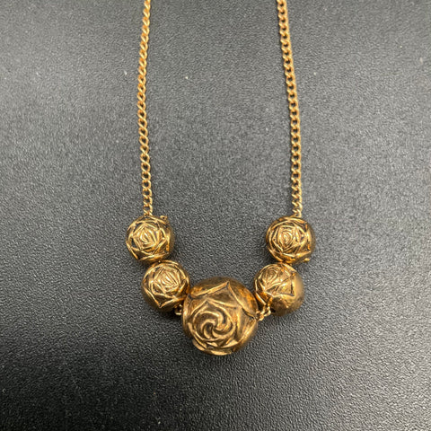 Vintage 1928 Jewelry Co Gold Tone Graduated Rose Floral Bead Necklace 16"