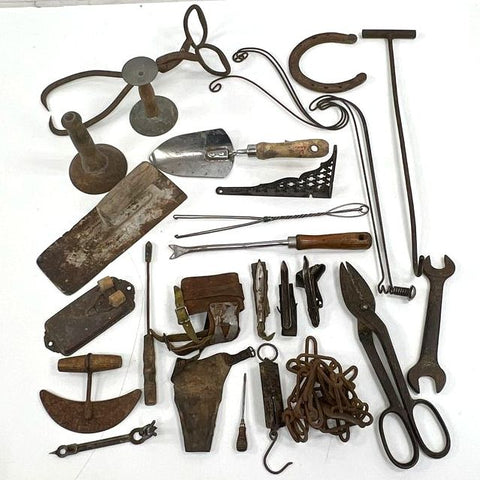 Vintage Antique Primitive Tool Lot Rustic Farmhouse Decor Iron Tools Mixed