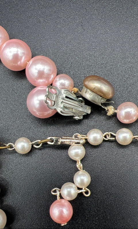 Vintage 14pc Costume Jewelry Lot 60s 70s Necklaces Brooches Pastel Beads