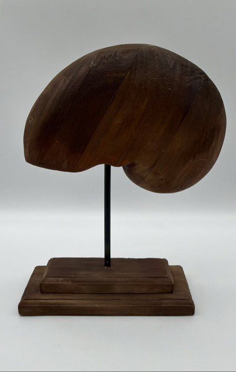 Unsigned Modernist Monkey Pod Wood Nautilus Spiral Sculpture 15.5" Original